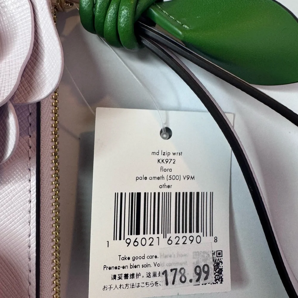 Kate Spade 3D Flora Flower Medium L-Zip Wristlet Pale Amethyst - KK972 MSRP $179 - Picture 14 of 16